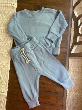 Little One Shop Blue Waffle Knit Set
